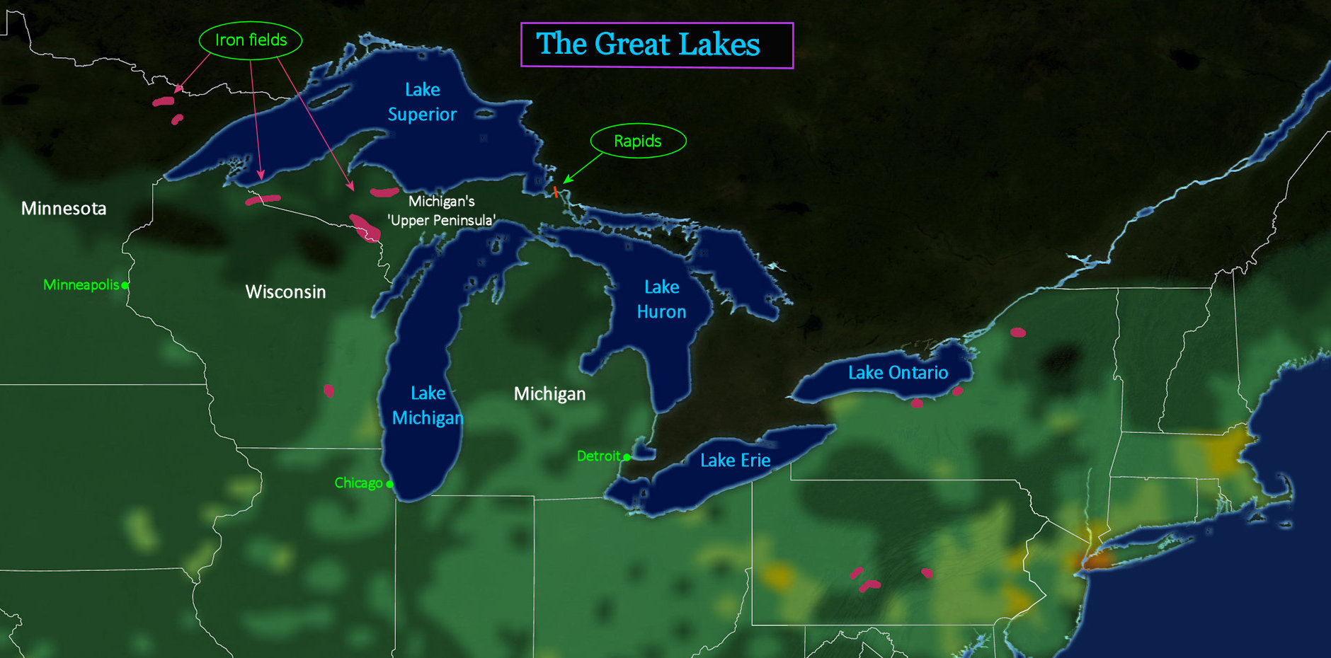 Great Lakes iron ore, 1890 map